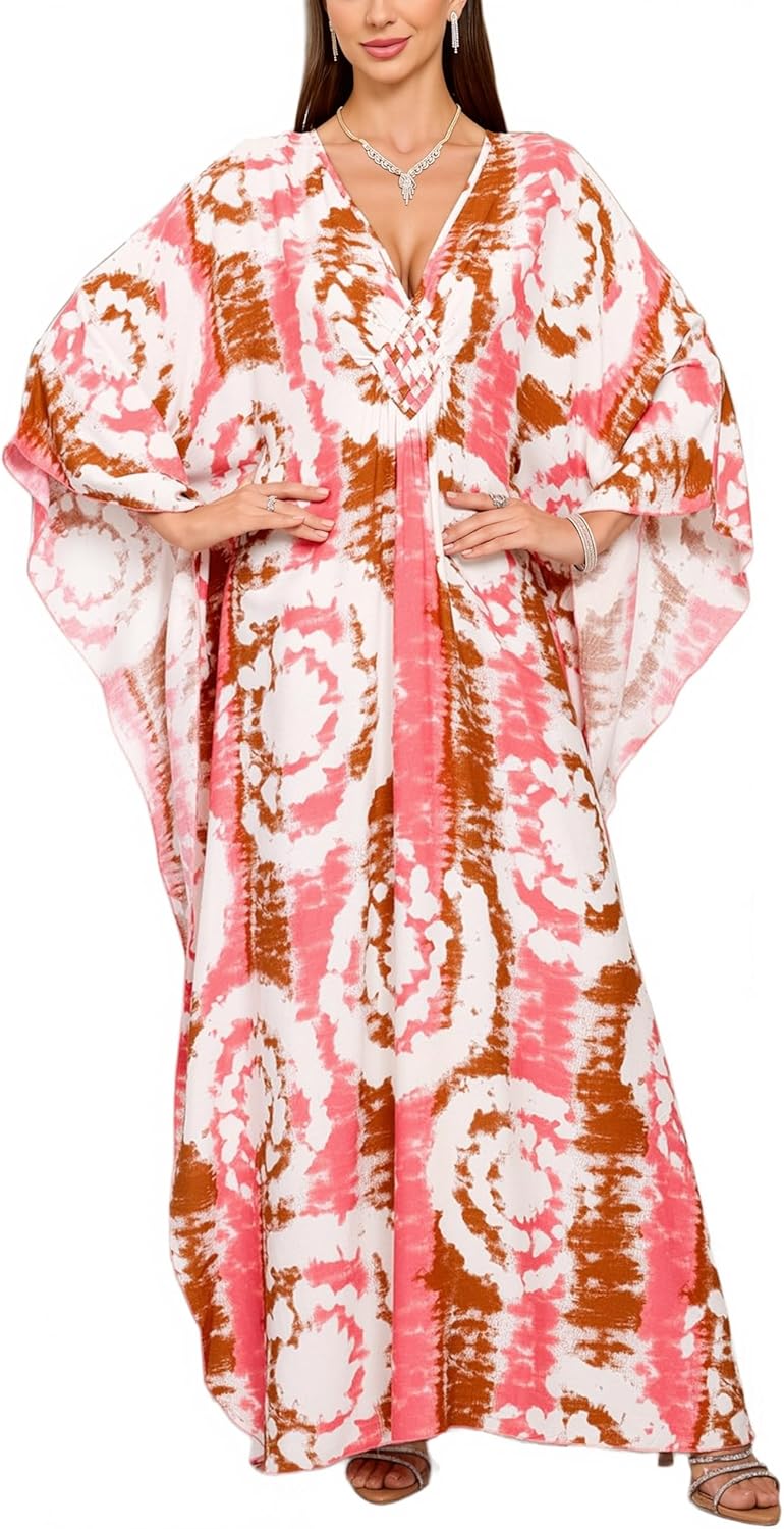 KEYLORTING Women’s Kaftan Beach Cover Up Dress Plus Size Summer Swimsuit Loungewear Maxi Dress - Image 1